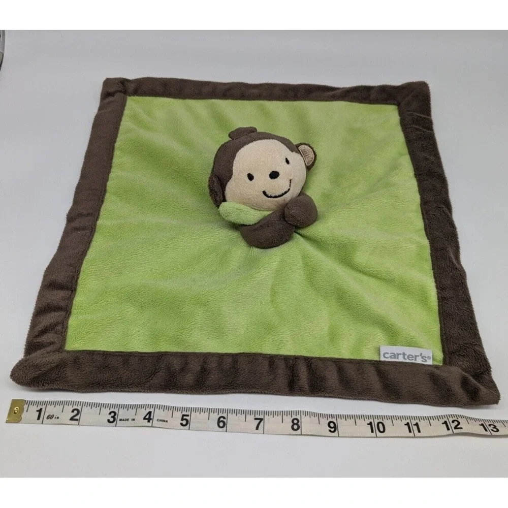 Carters Monkey Green Brown Baby Boy Girl Security Blanket Lovey 13